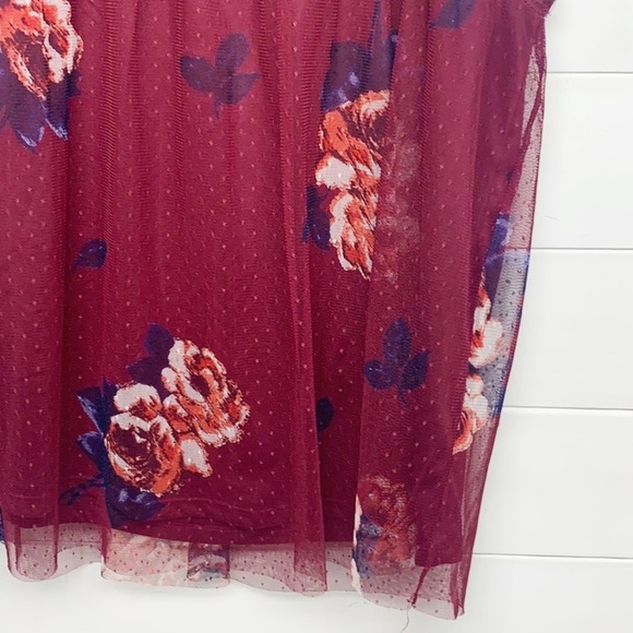 Maurices Floral‎ Maroon Tulle Top - Picture 8 of 9